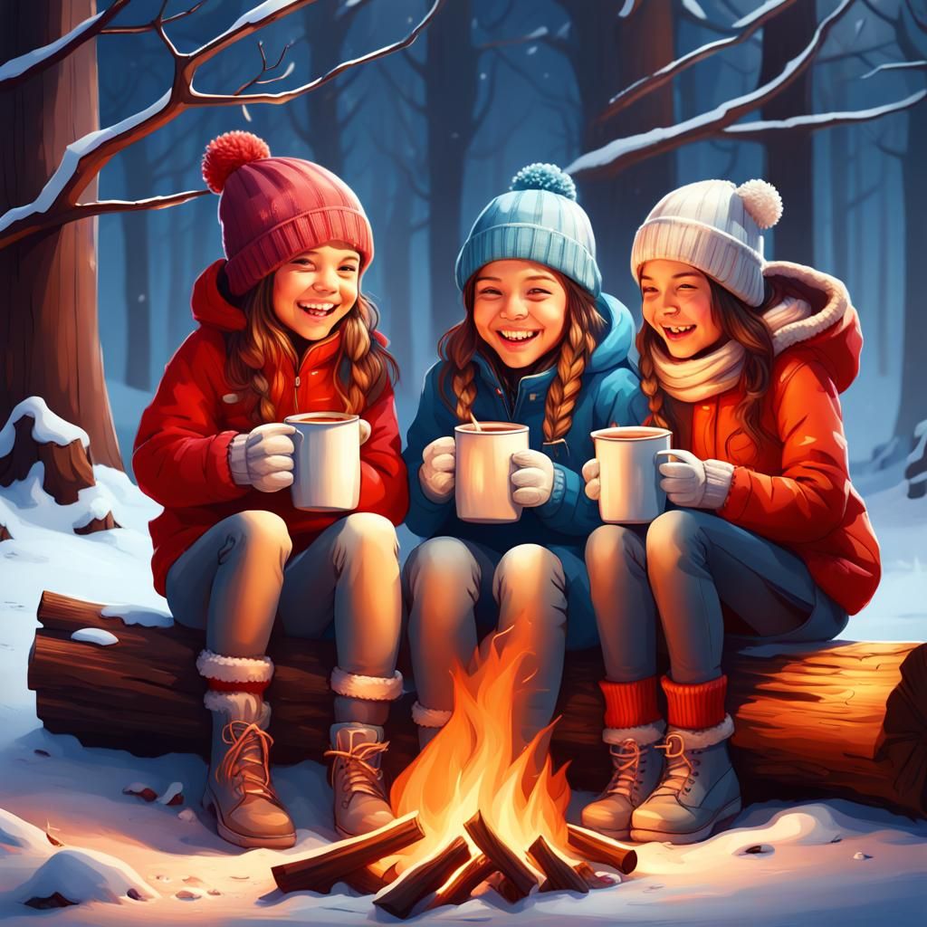 "Cute and adorable laughing tweens sitting on tree logs beside a