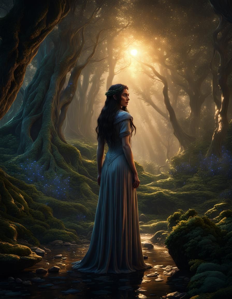 Award Winning Artwork Depicting Beautiful Arwen Elf Woman Healing Frodo