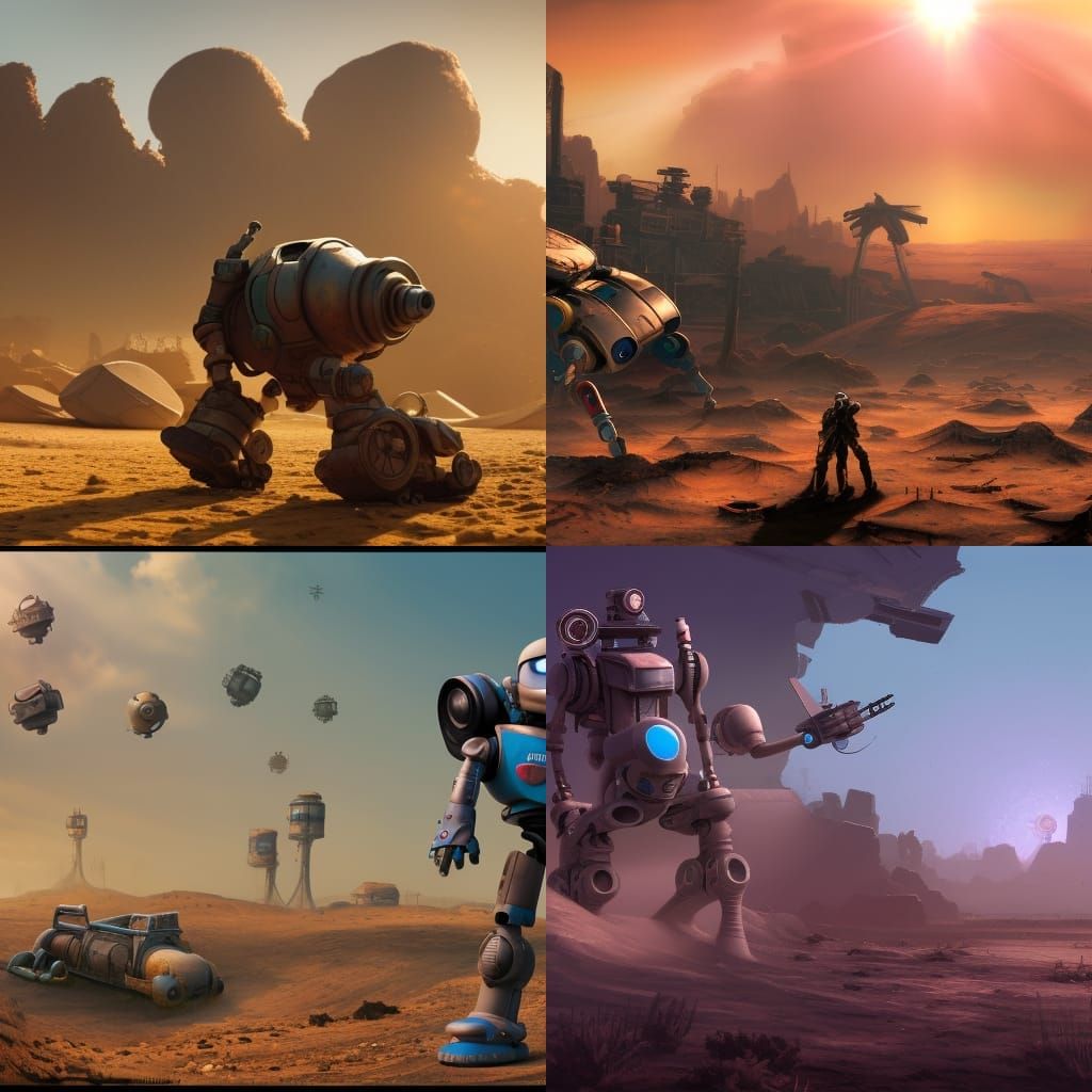 Broken Mech in a wasteland - AI Generated Artwork - NightCafe Creator