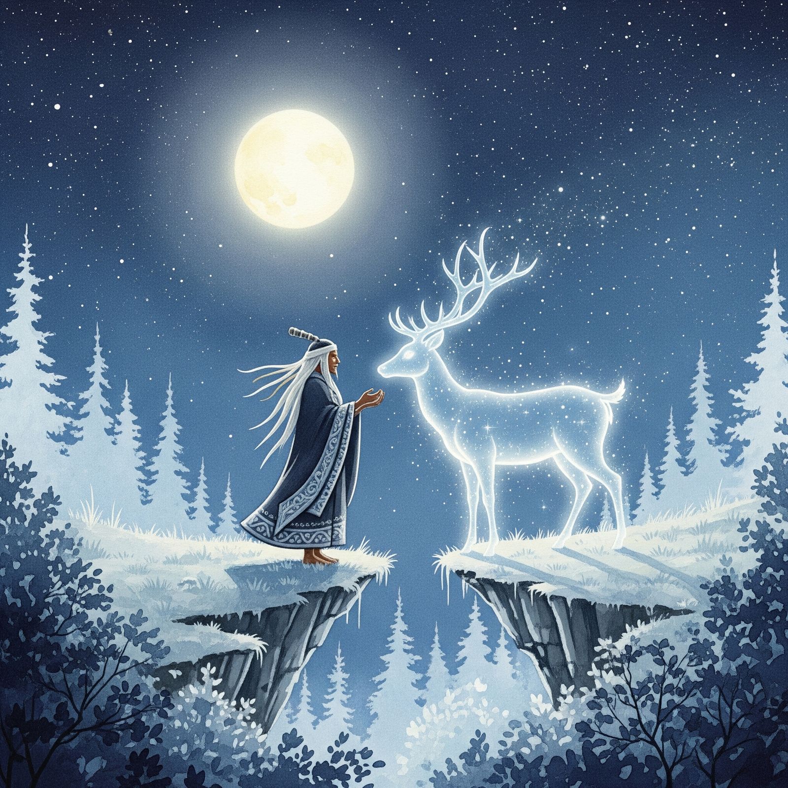 A shaman contacting his power animal-deer  – Ge