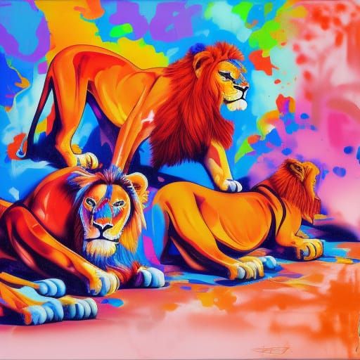 Lions sunning at desert oasis