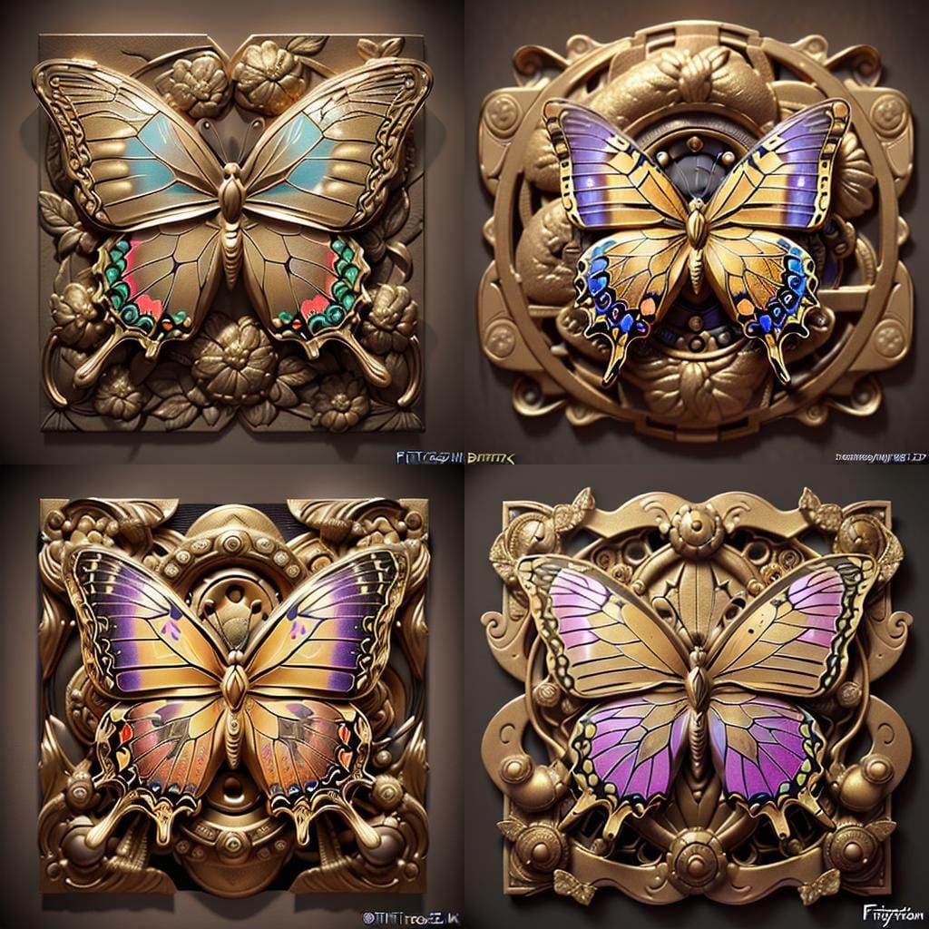 Big Gold intricate butterfly Floral Bas Relief Sculptural ha...