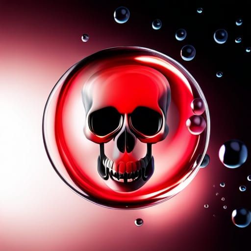 Beautiful Red soap bubbles with a black dark skull