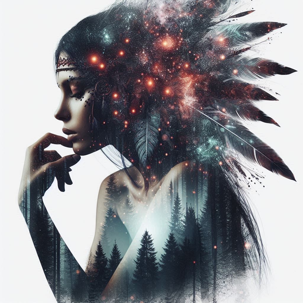 double exposure beautiful fantasy DALL-E 3 portrait landscape..