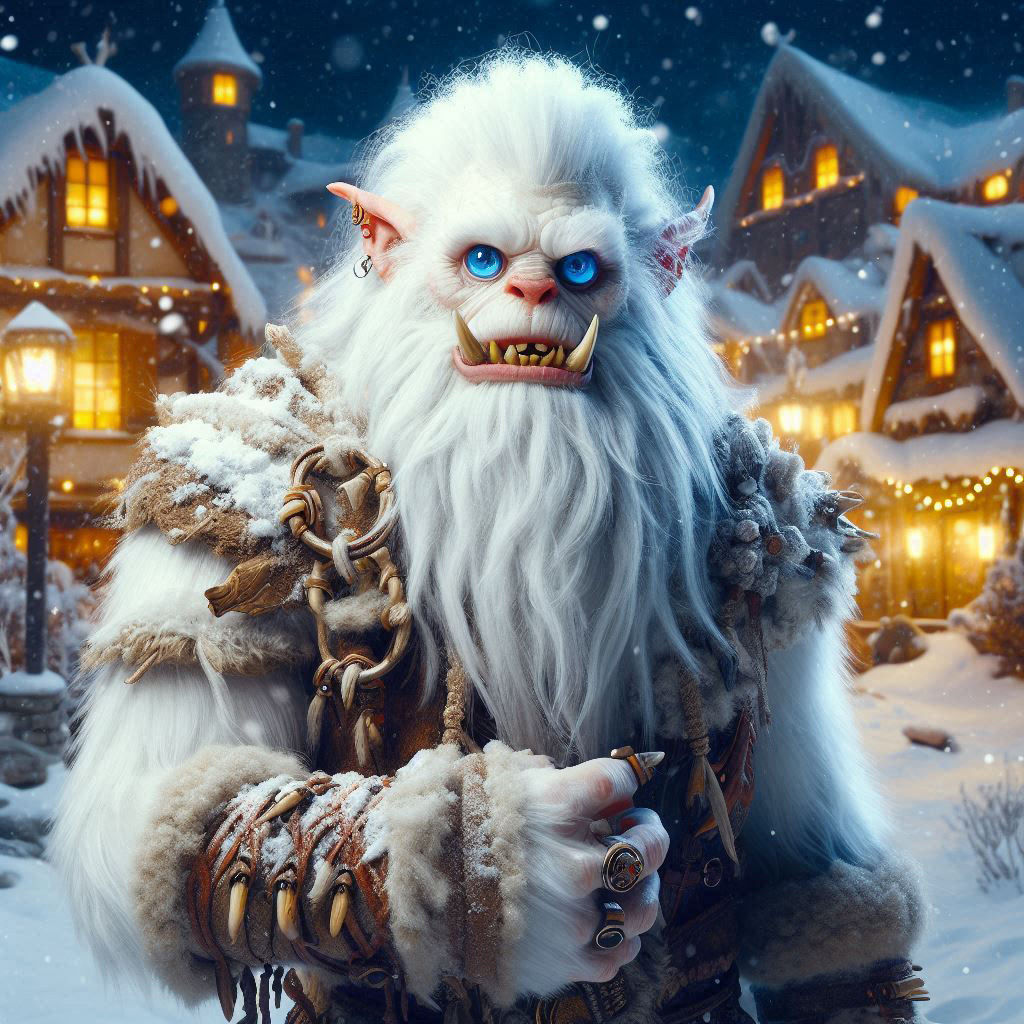 Albino Ork in winter village