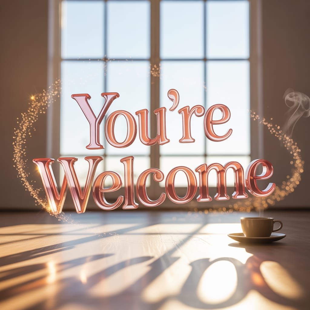 Elegant 3D 'You're Welcome' in Glass and Gold