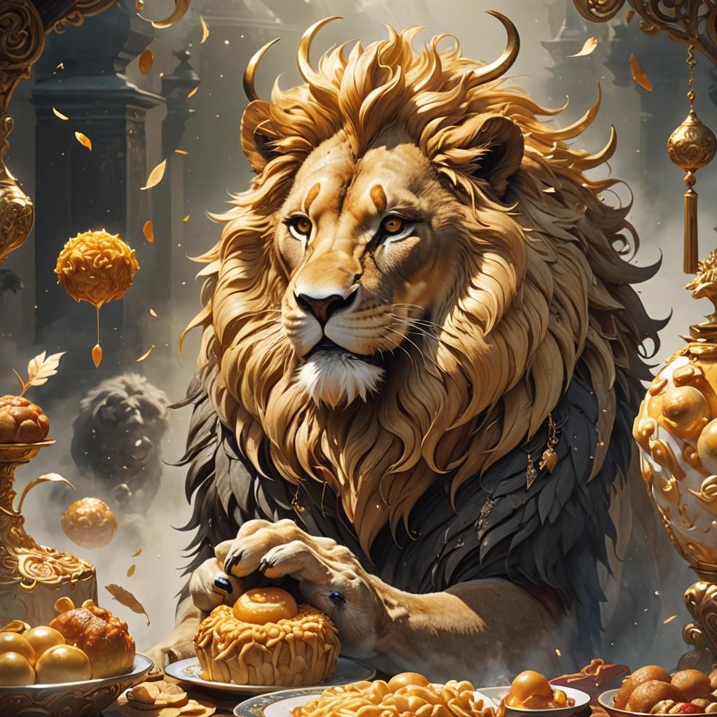 Lion with Duck Legs Eats Kugel: 3D Anime Art