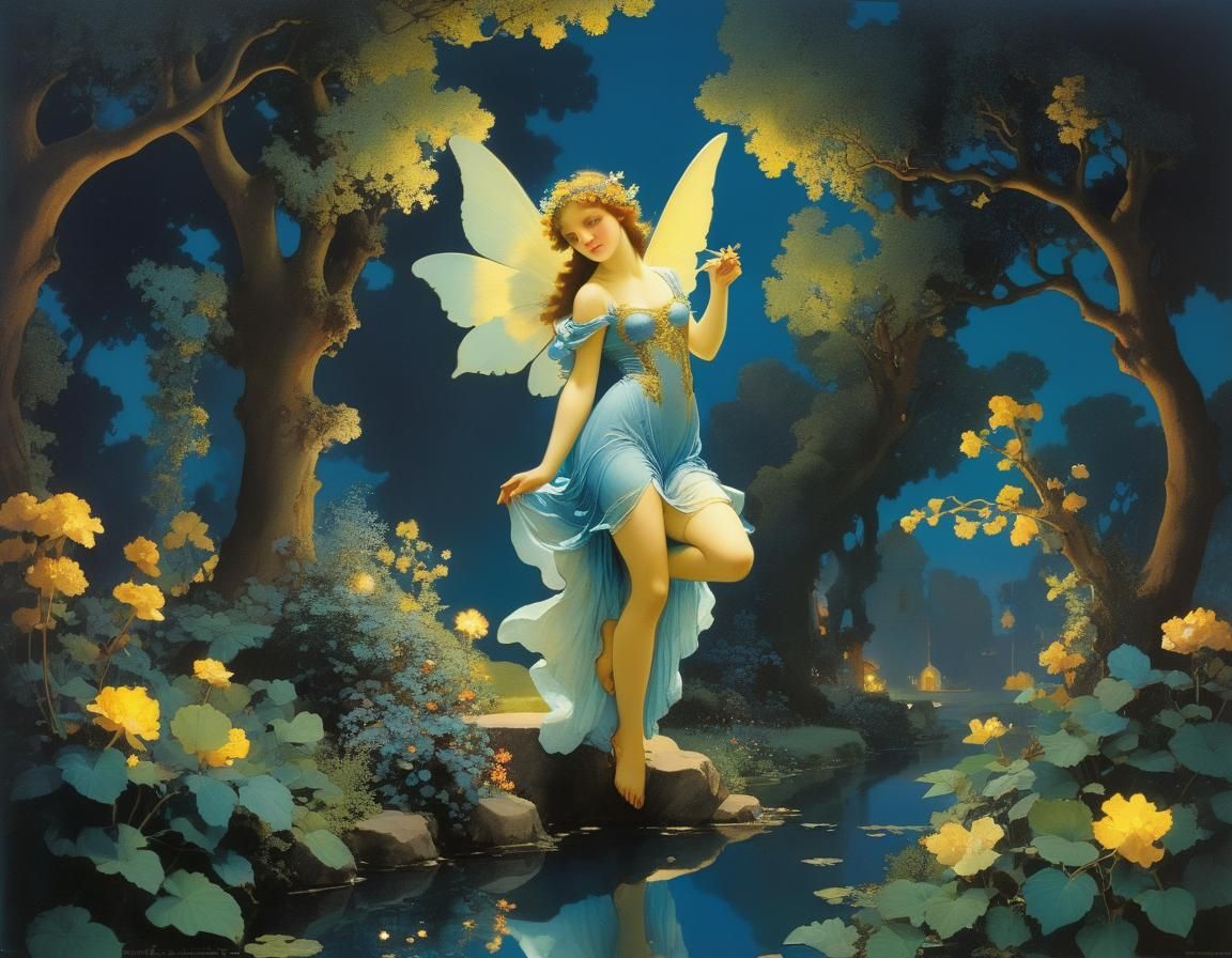 A Fairy in moonlit ; Maxfield Parrish