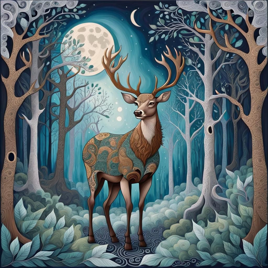 Zentangle Deer in the Forest - AI Generated Artwork - NightCafe Creator