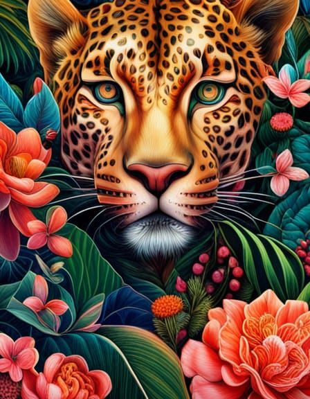 leopard with flowers : r/nightcafe