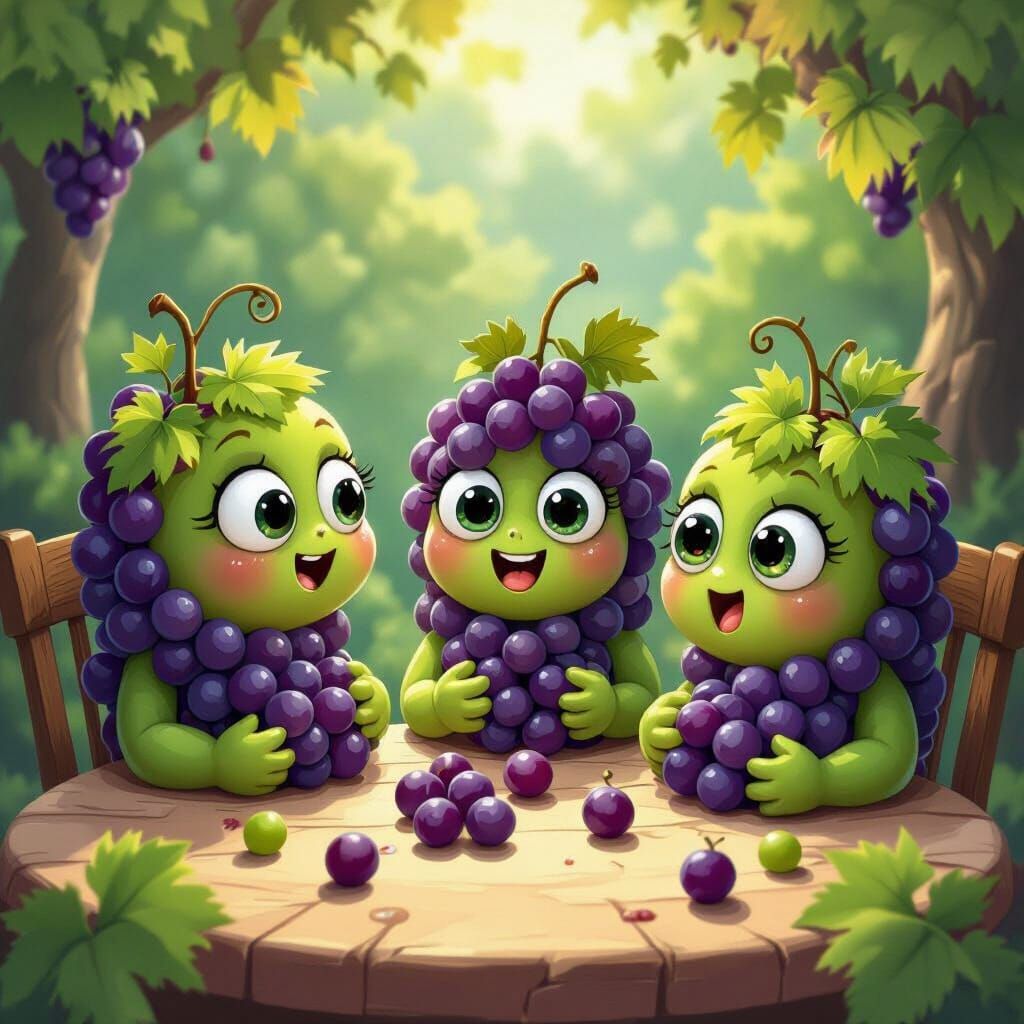 Anthropomorphic Grapes Feast in Whimsical Style