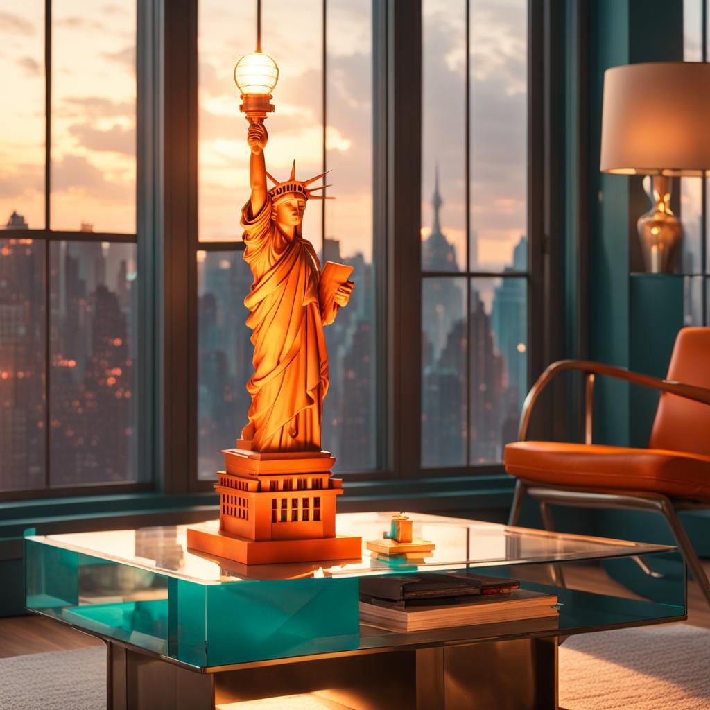 Miniature Statue of Liberty lamp in a modern New York apartment with