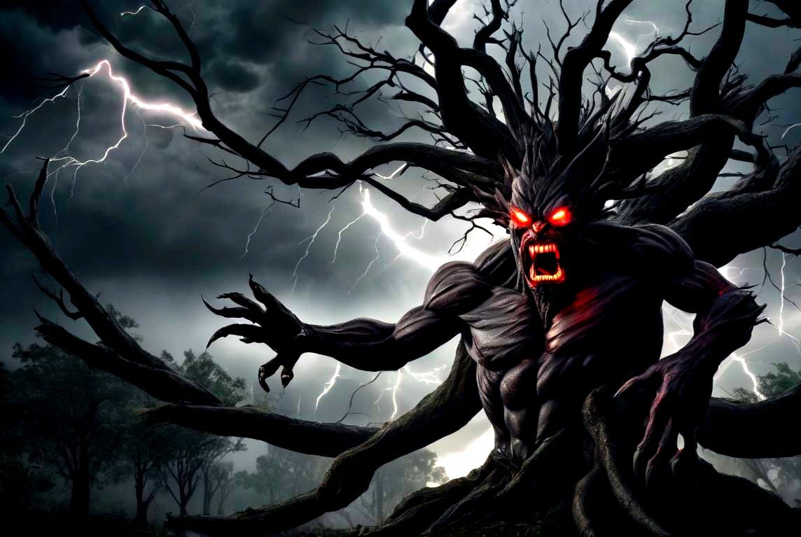  angry demon lightning tree bron