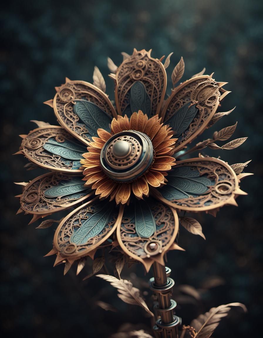 metal mechanical mechanism steampunk flower. the flower grow...