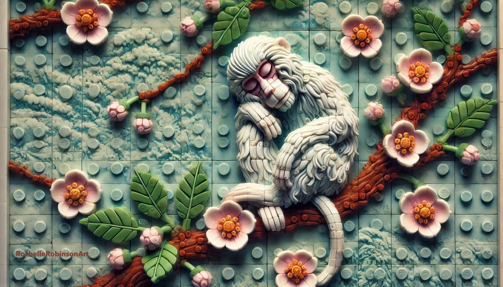 Monkey and Cherry Blossoms - Lego Art