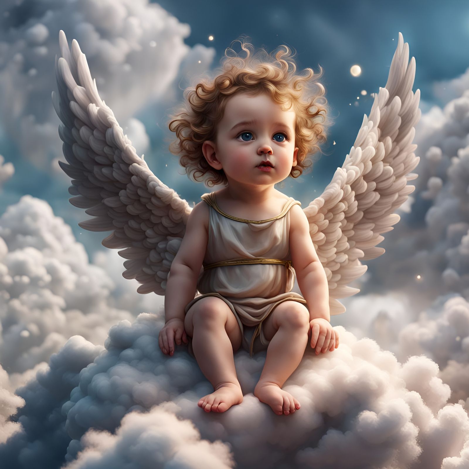 Baby Angel sitting on top of a cloud 