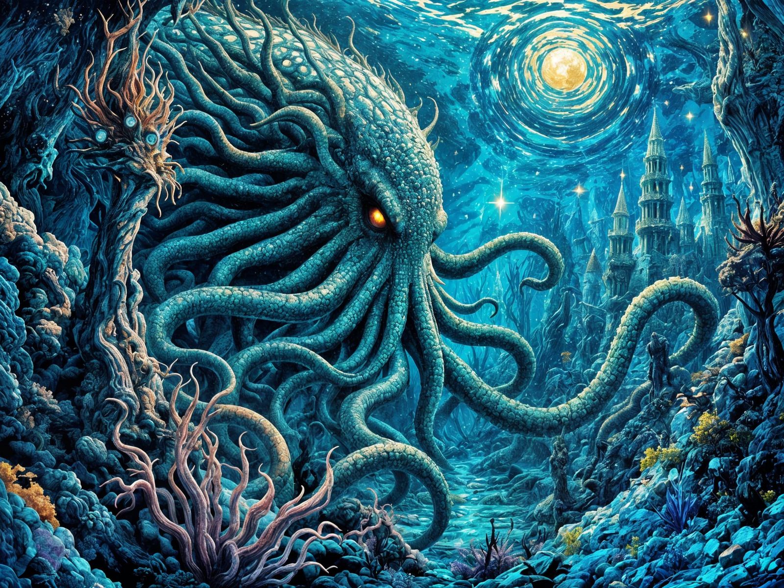 Cthulhu Wakes in R'lyeh  by @Ren