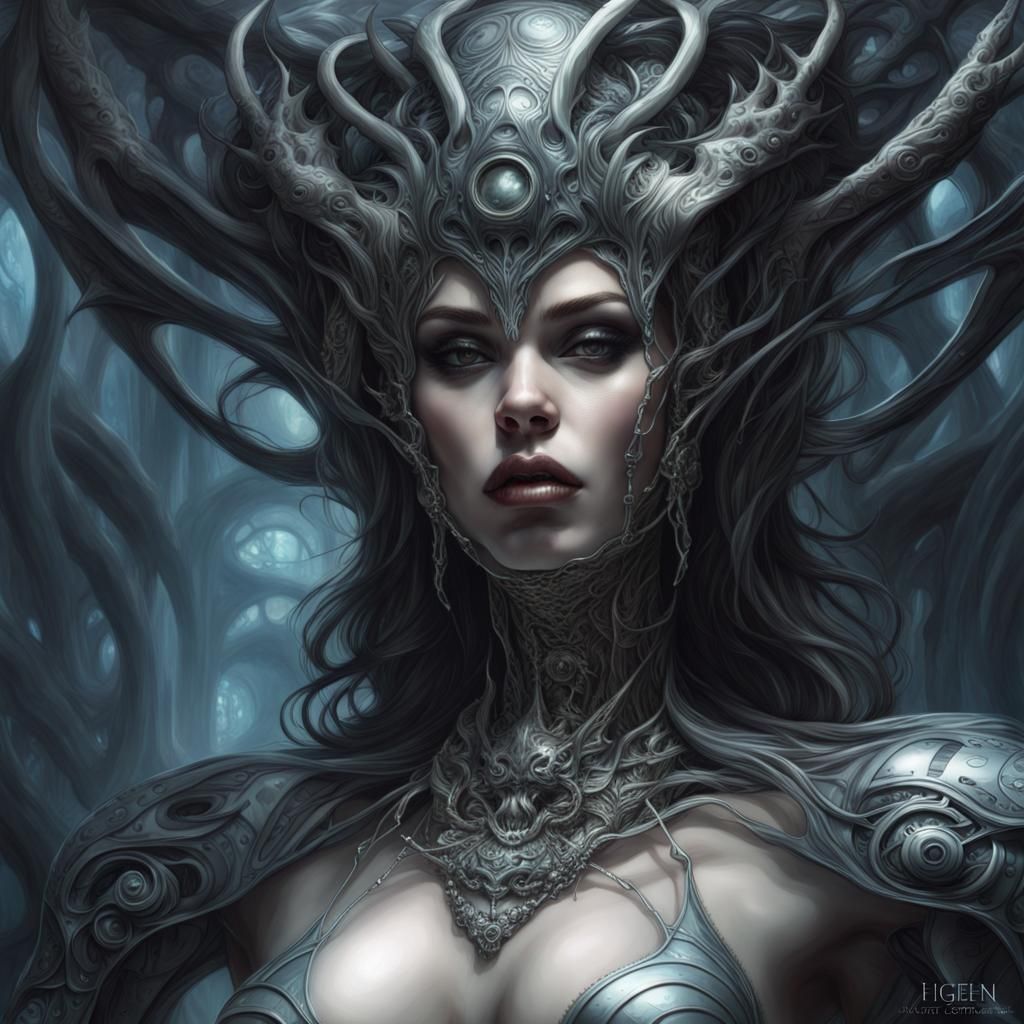 Dark Ice Demon Goddess Portrait in Fine Art