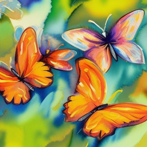 Butterflies in Gouache Style, a Watercolor Masterpiece