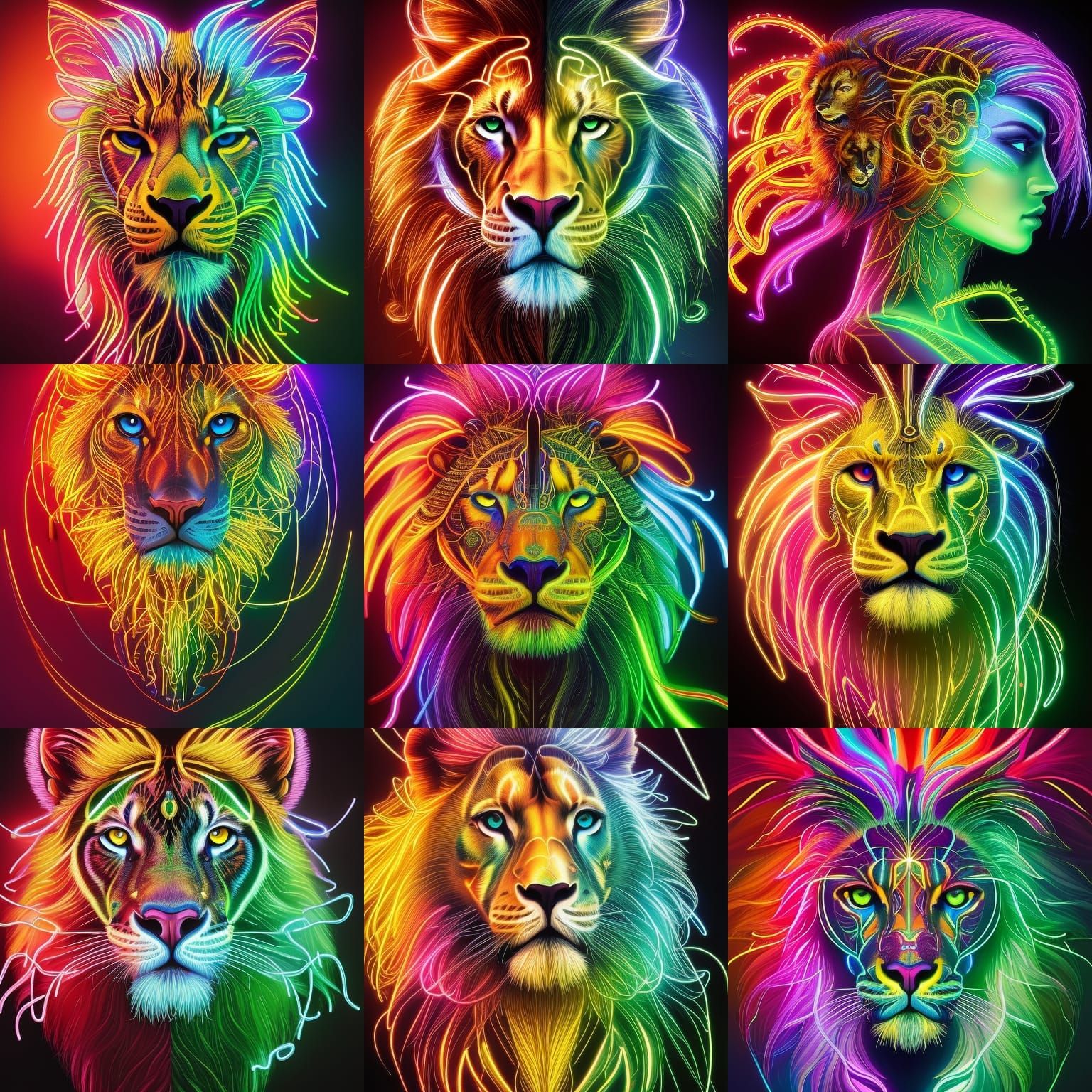intricately detailed electric neon lightning portrait of a l...