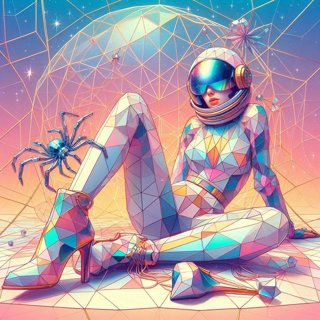 geometric low poly fractal 70s 80s sci-fi art hajime sorayam...