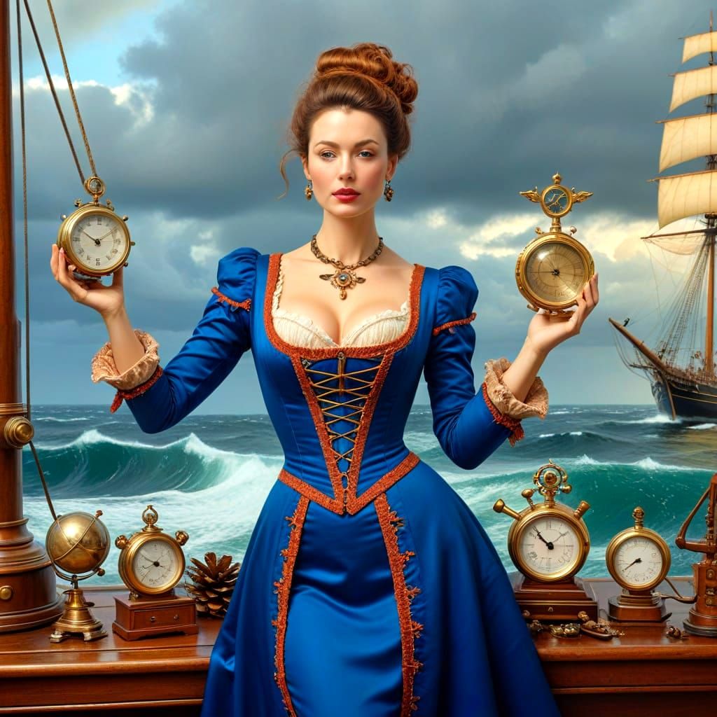 Surrealistic Still Life with Historic Navigational Instrumen...