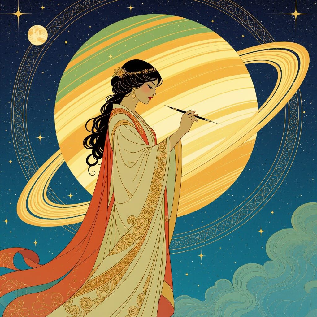 Imagine a celestial calligrapher inscribing prophecies onto the rings of Saturn, using a comet's tail as a brush and stardust as ink. The ca...