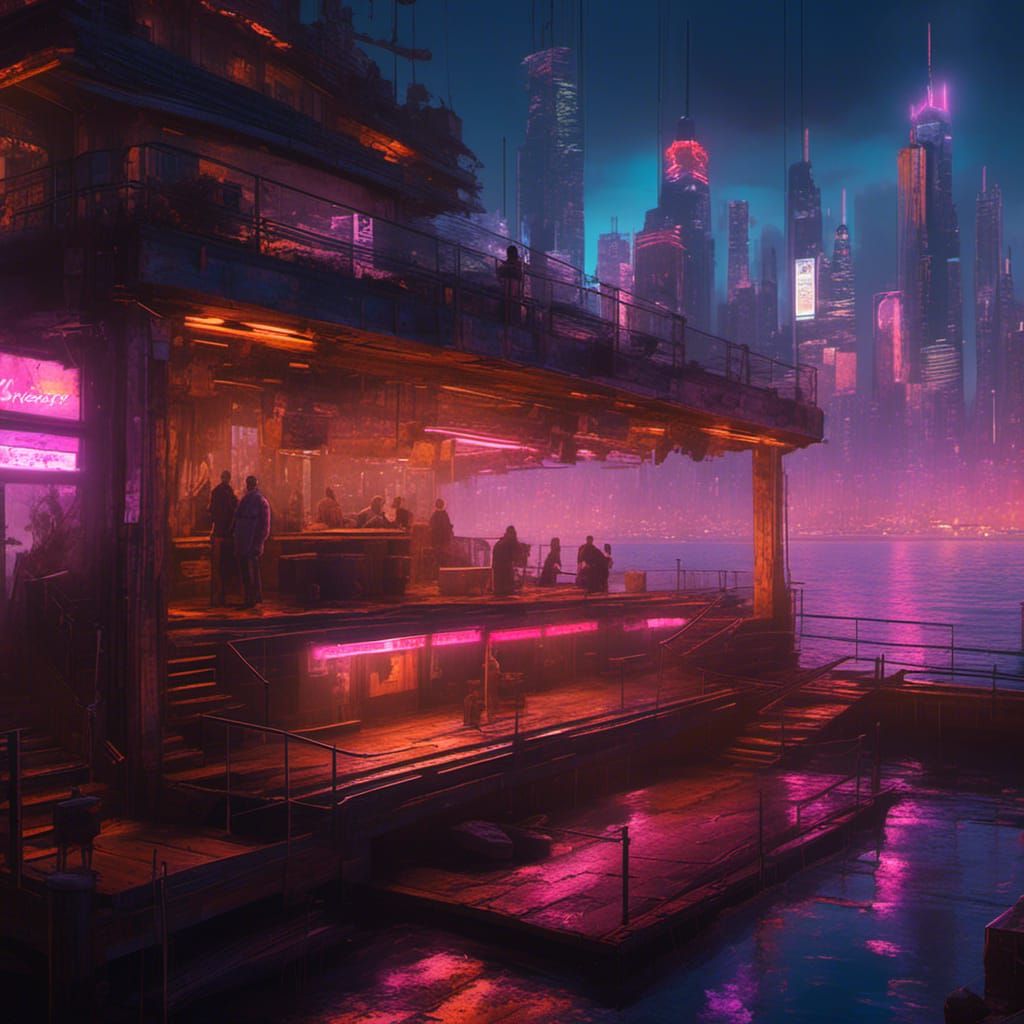 Sunset Dock in New York City: Cyberpunk 2099