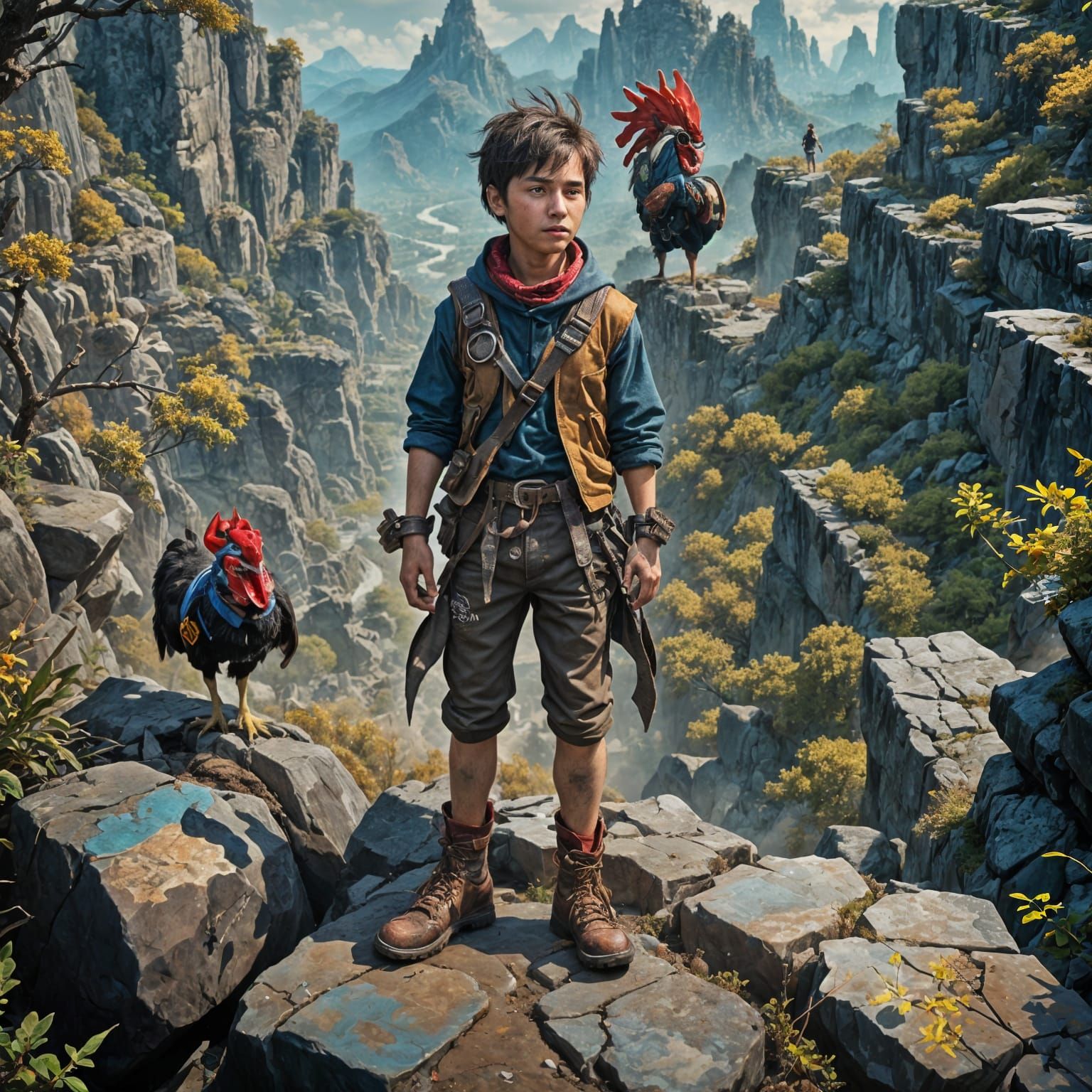 Fantastical Horned Child Descent: Detailed Matte Painting