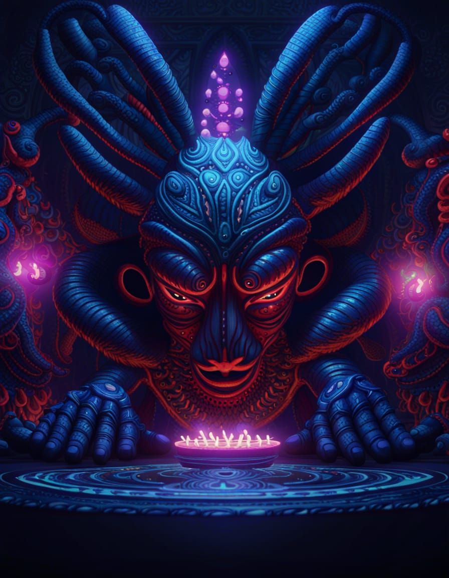 A psychedelic trippy Indian theyyam ritual dance in the cent...