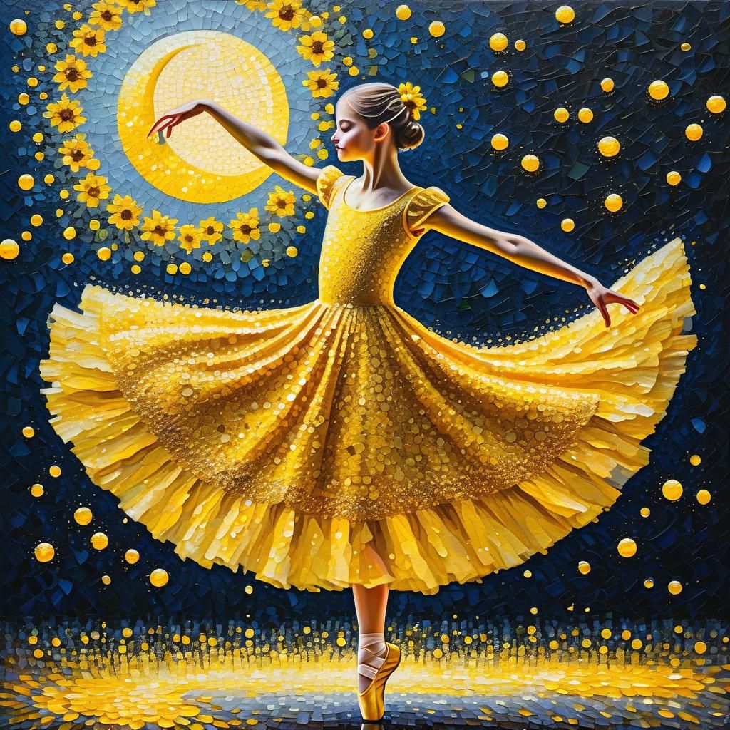 Yellow ballerina in pointilism art style  by @Anna Mariana