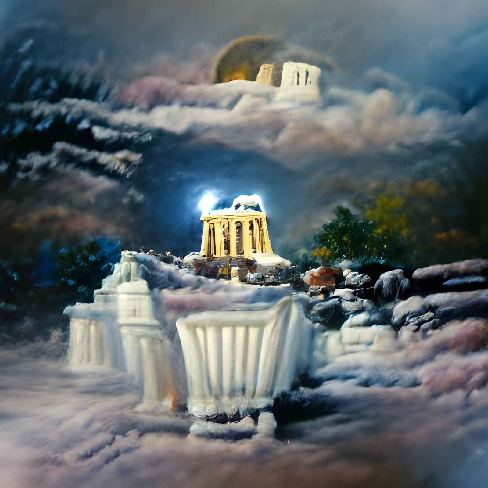 Greek temple on the moon Thomas Kinkade oil on canvas
