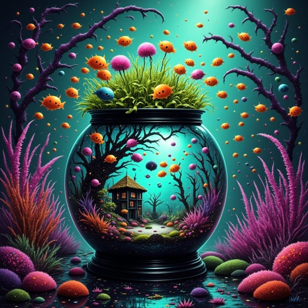 <lora:GLITTERGORE:1.0>  Fishbowl city 