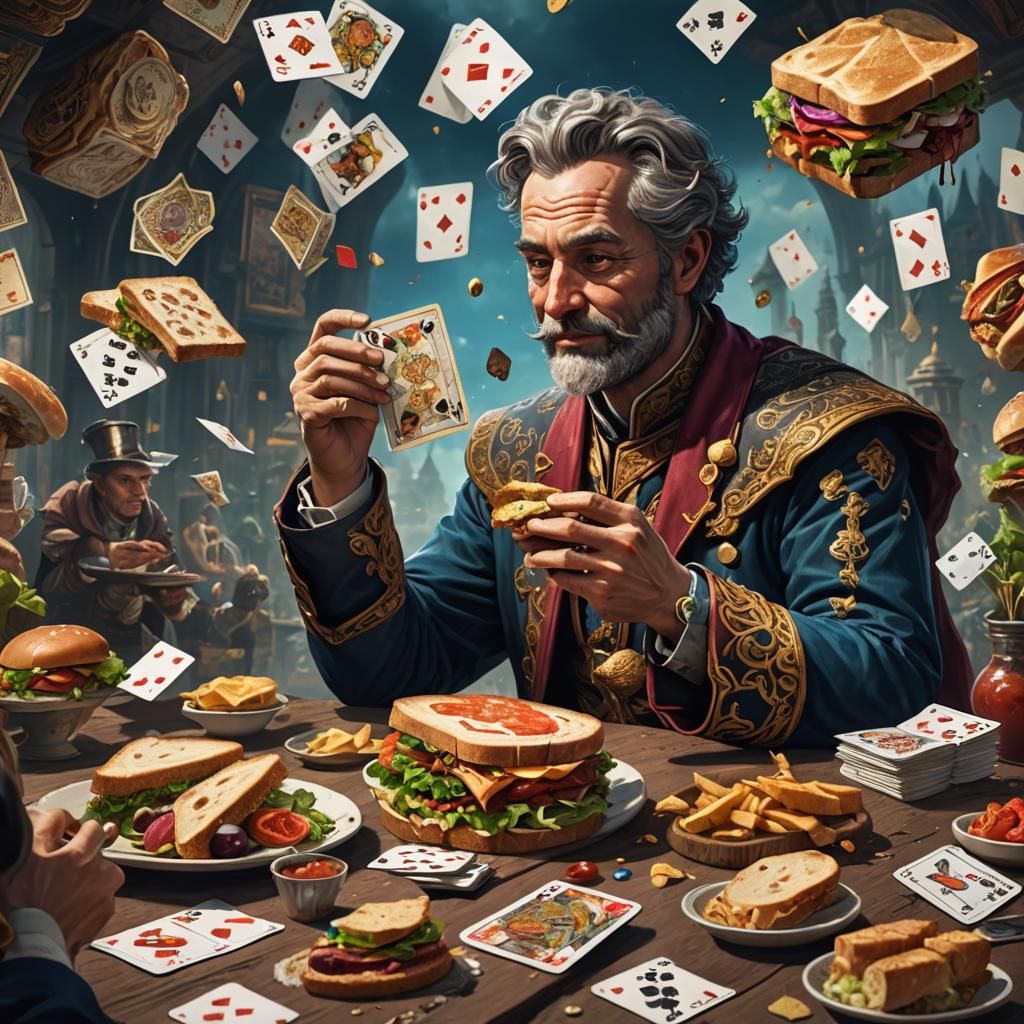 A person enjoying a sandwich with a thought bubble showing L...
