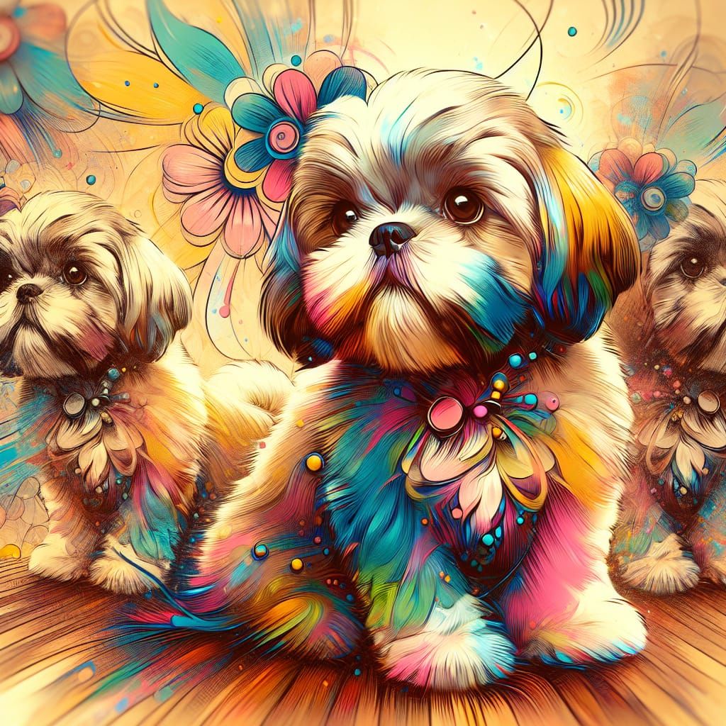 Shih-tzu shenanigans HDR double exposure photorealistic conc...