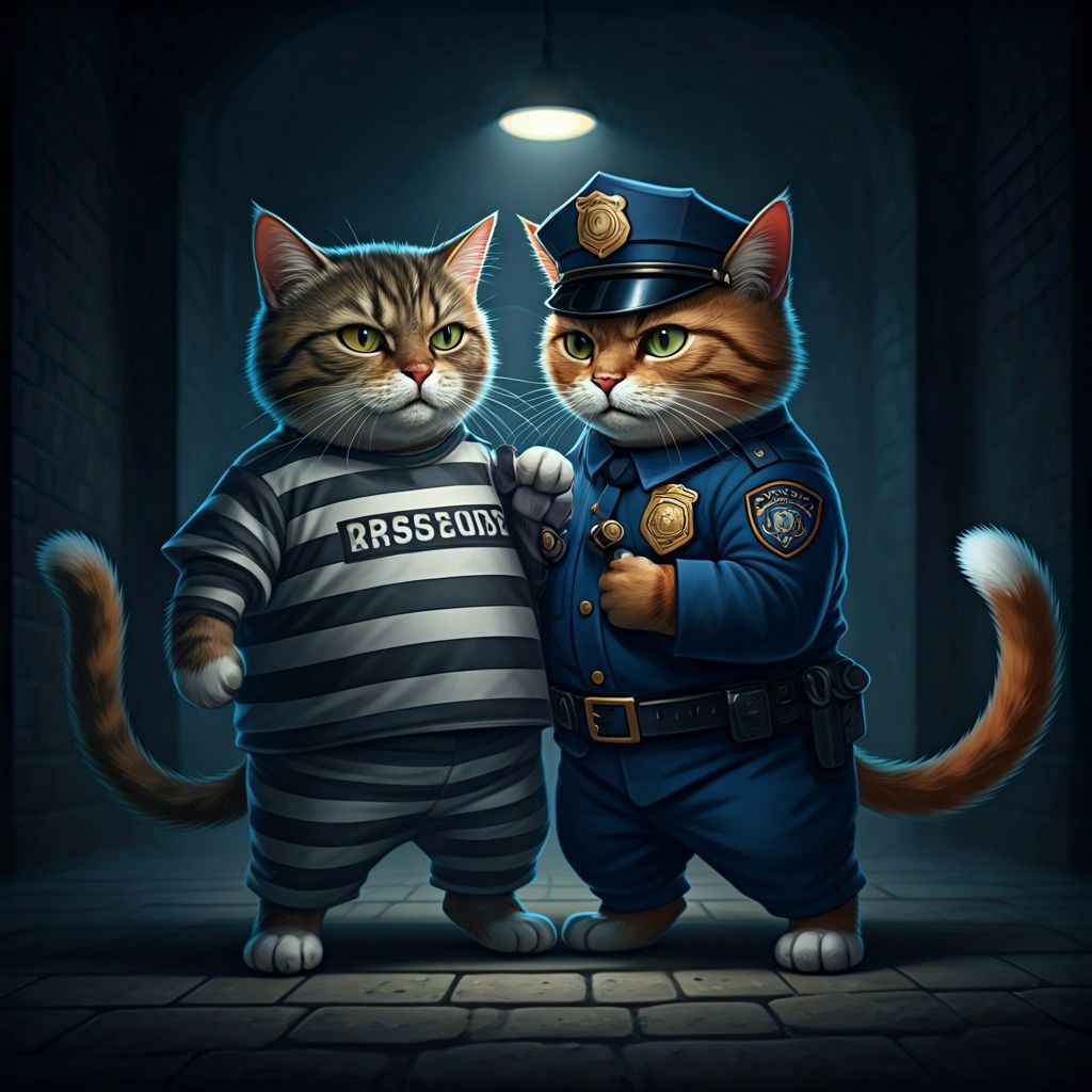 Cats in Uniform Noir Alley Scene