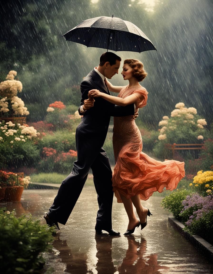 1930s Couple Dancing in the Rain - AI Generated Artwork - NightCafe Creator