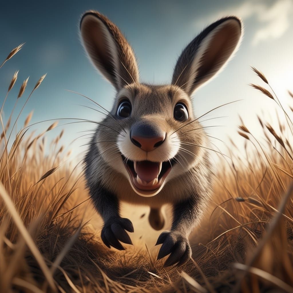 wild hare running across field