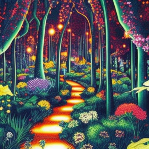 comic graphic novel cover, "the magical Infinite Garden lead...