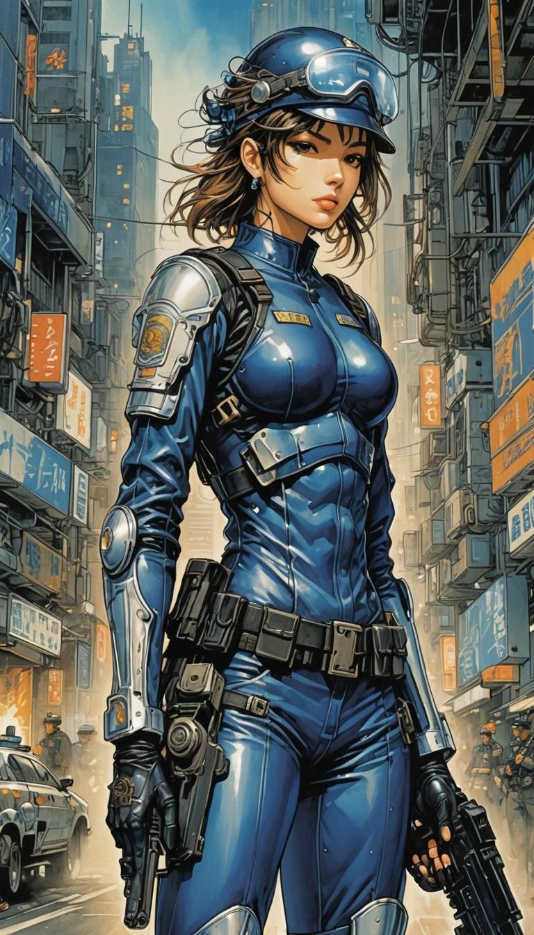 Beautiful cybernetic female policeman. . By artist Masamune ...