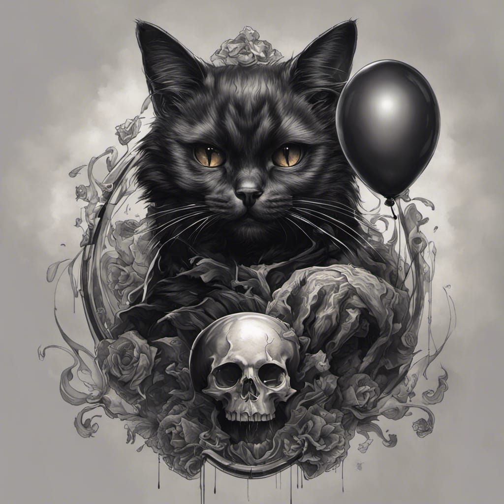Cute Fluffy Black Cat Tattoo Design – Tattoos Wizard Designs