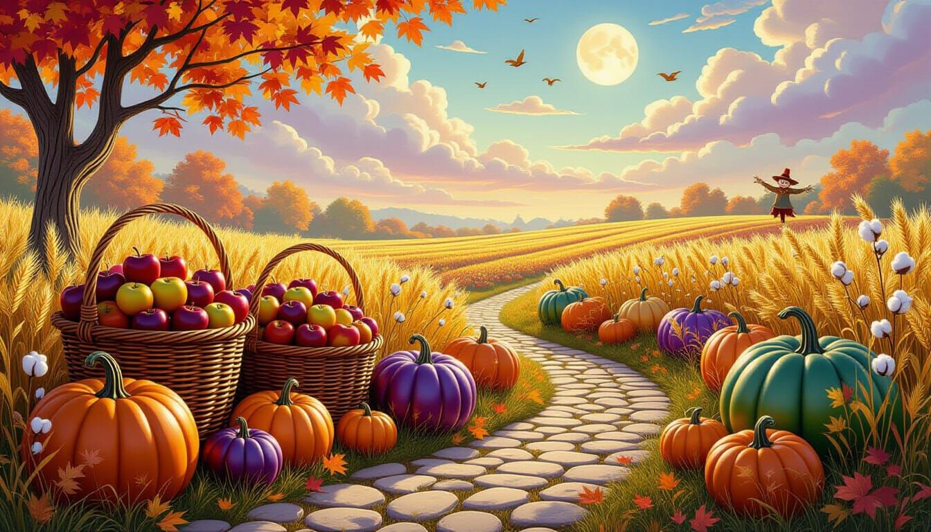  A whimsical autumn scene in an enchanted field brimming with harvest magic  by @CHM