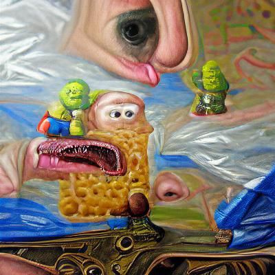 Incomprehensible monstrosities detailed painting oil on canv...