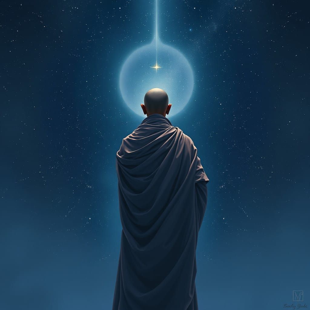 Mystical Monk Under Starry Night