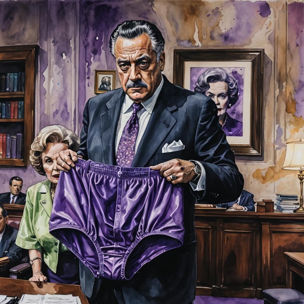 Watercolor masterpiece of Perry Mason standing in a courtroom holding a ...