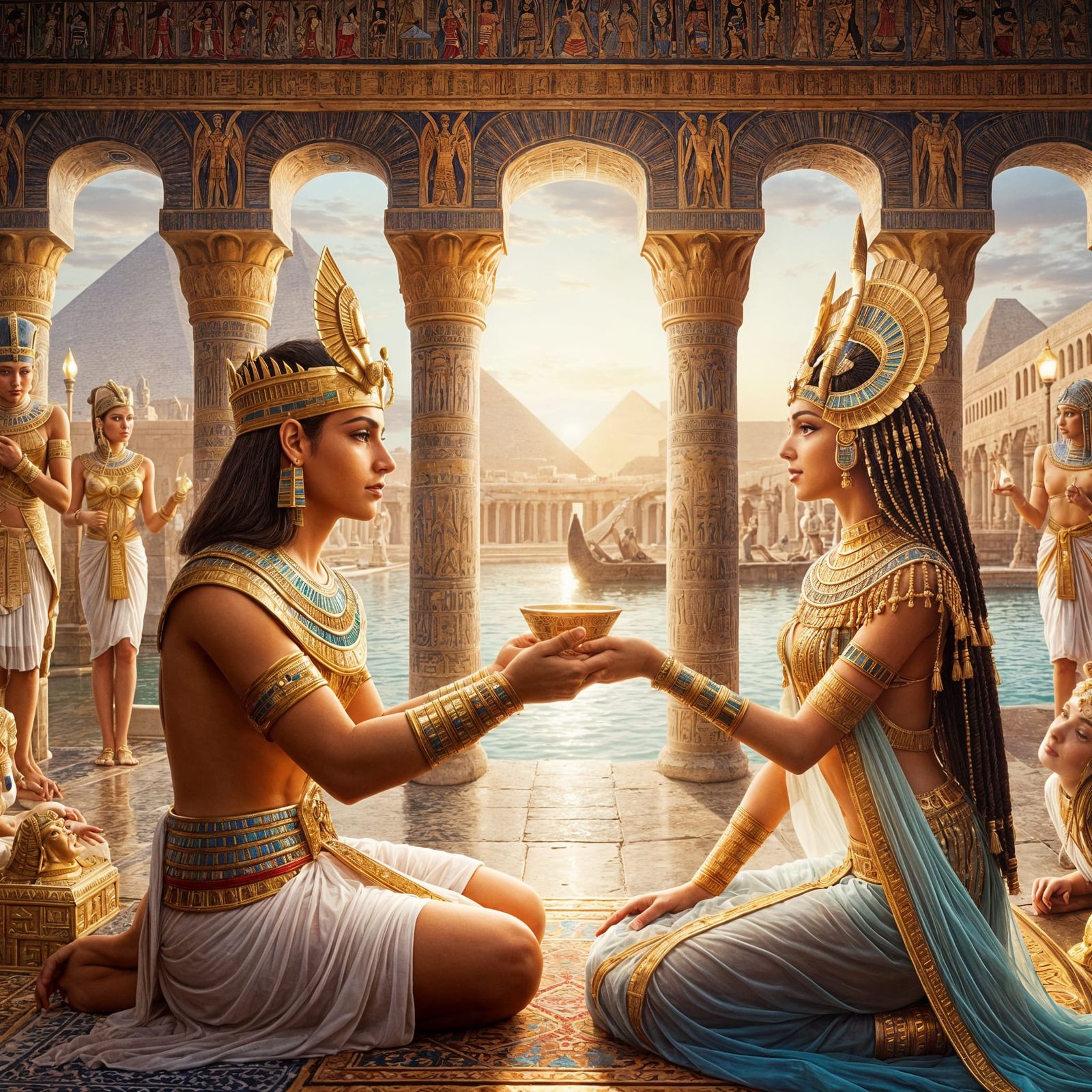 Egyptian princess meeting her lover in the Luxor palace