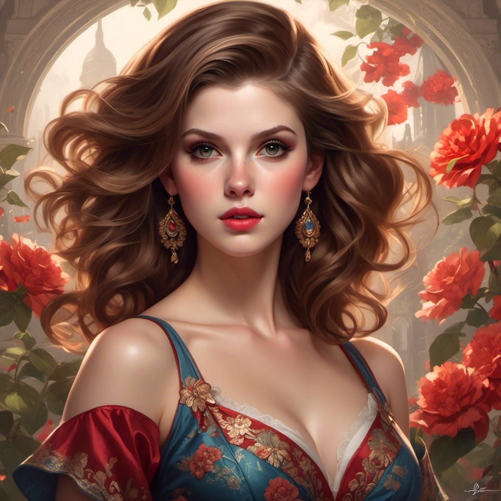 <lora:Pinup:1.0> Anna Kendrick, Petite brunette, slim, slend...
