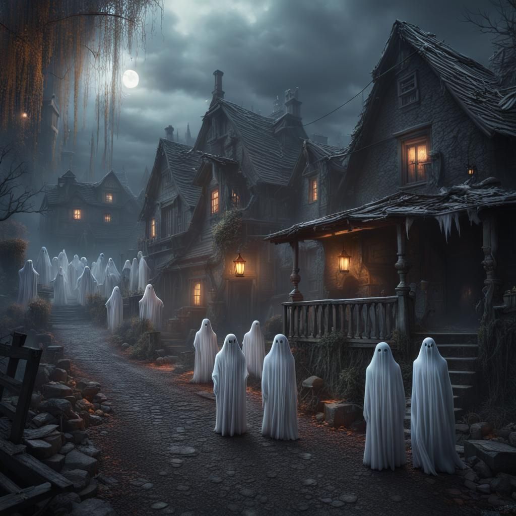 Haunted village with ghosts - AI Generated Artwork - NightCafe Creator