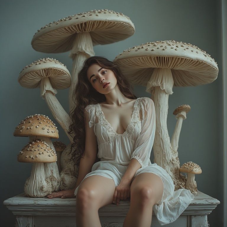 On a shelf with mushrooms