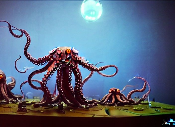 Realistic diorama of Biopunk octopus gamedev competition Ste...